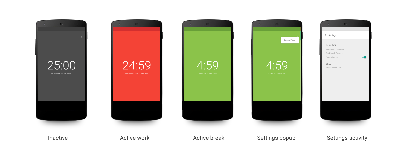 The state mockups for the app